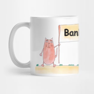 Banker. Profession, work, job. Cat shows a banner with the inscription. Watercolor illustration. A gift for a professional. Mug